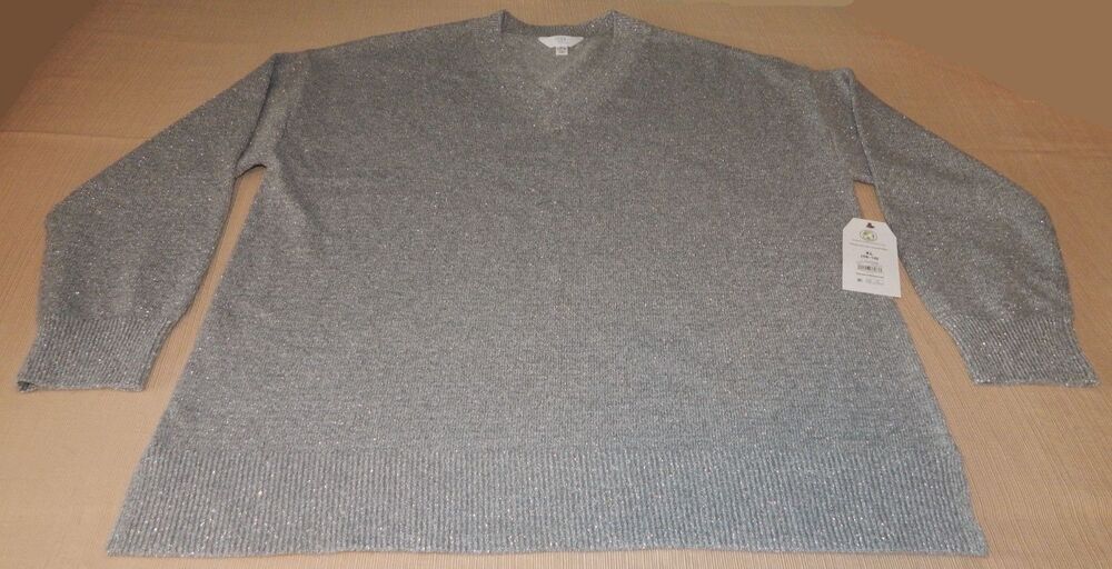 Women's Time And Tru V Neck Sequin Sweater GRAY Pullover Size XL (16-18) NWT - Picture 10 of 16